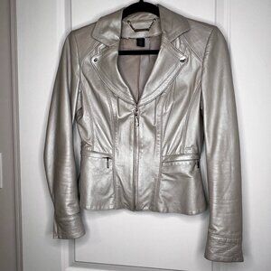<RARE> Silver Leather Peplum Jacket - WHBM